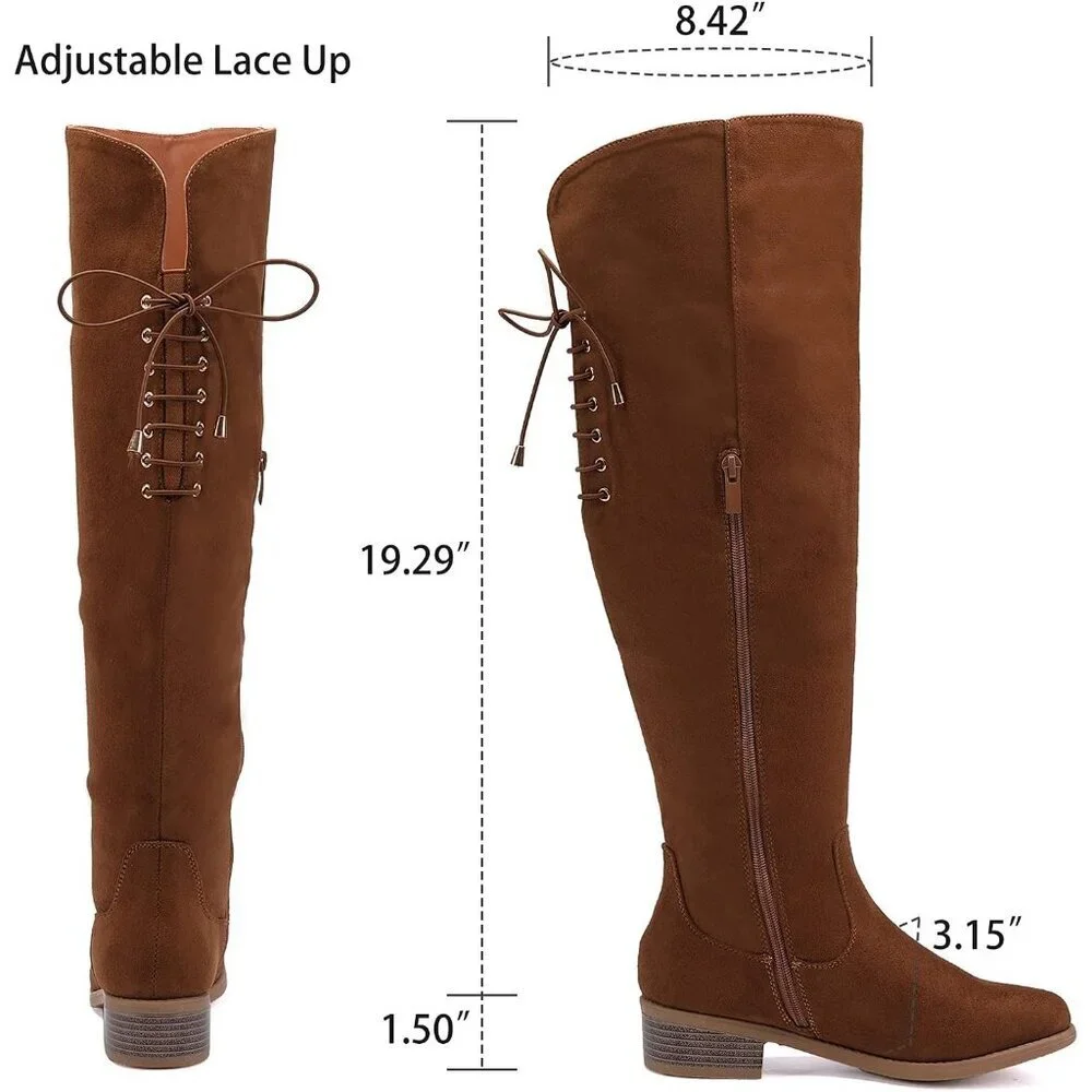 Women's Camel Faux Suede Over The Knee High Side Zip Block Heel Riding Booties